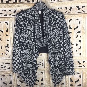 Dots Cropped Open Front Aztec Geometric Cardigan